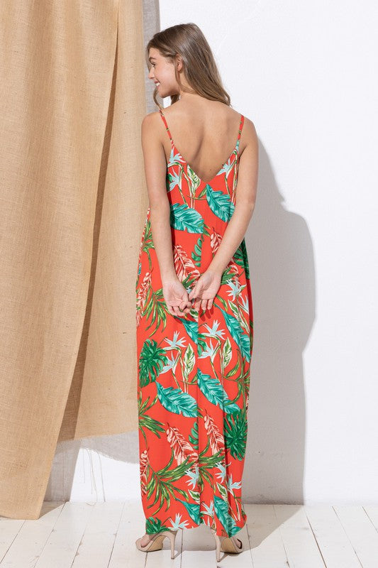 DY-C9676-Print Maxi Dress with Adjustable Straps