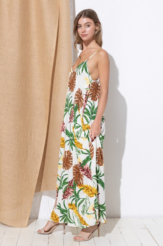 DY-C9676-Print Maxi Dress with Adjustable Straps