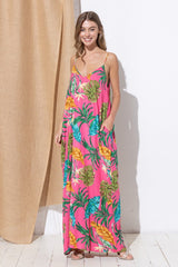 DY-C9676-Print Maxi Dress with Adjustable Straps