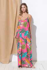 DY-C9676-Print Maxi Dress with Adjustable Straps