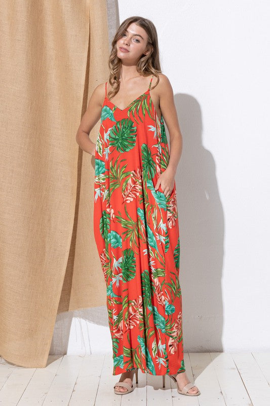 DY-C9676-Print Maxi Dress with Adjustable Straps