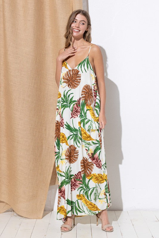 DY-C9676-Print Maxi Dress with Adjustable Straps