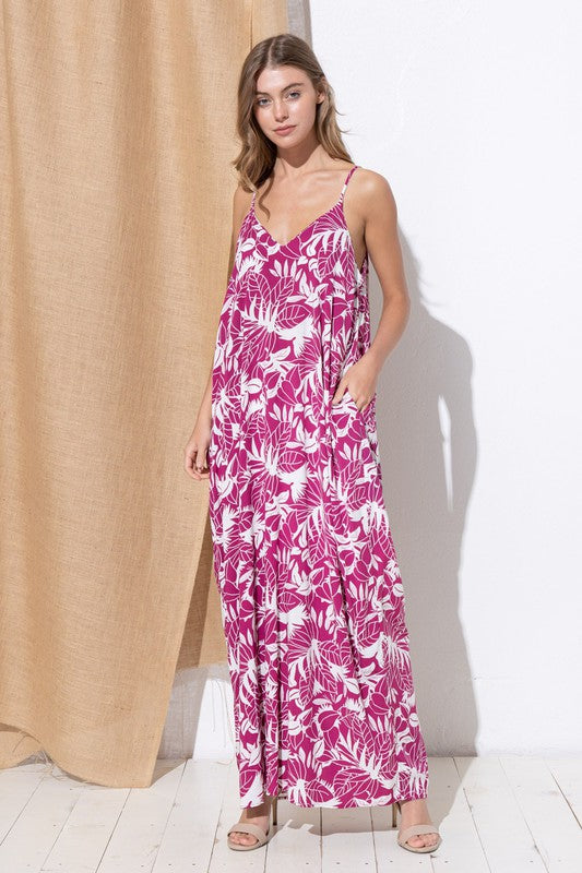 DY-A0511-Print Maxi Dress with Adjustable Straps