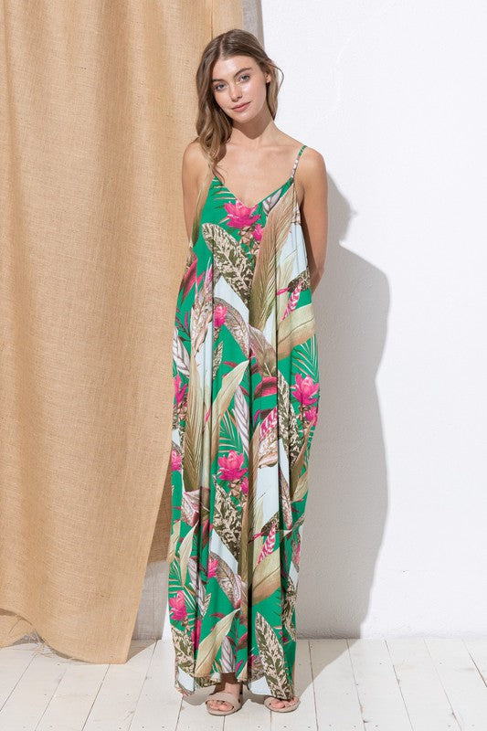 DY-A0513-Print Maxi Dress with Adjustable Straps