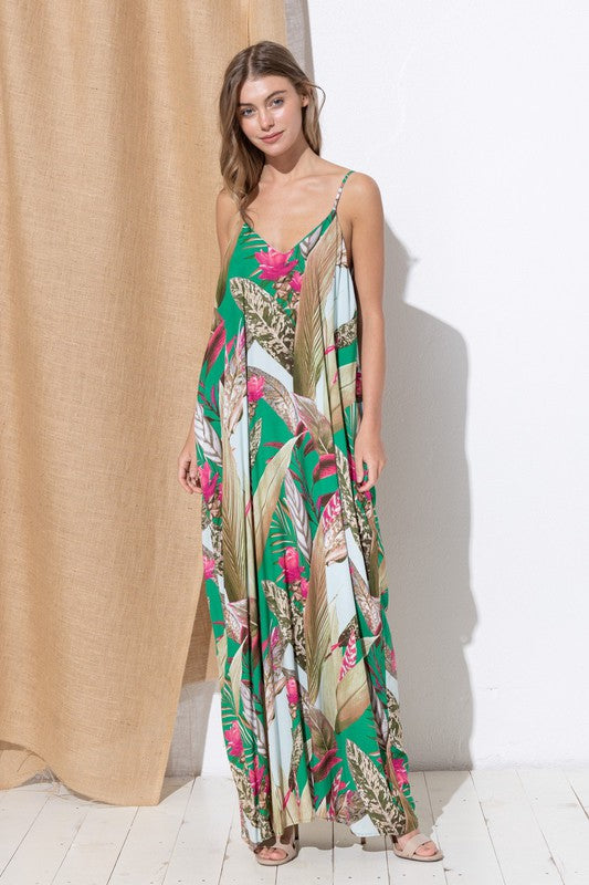 DY-A0513-Print Maxi Dress with Adjustable Straps