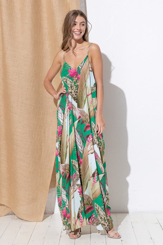 DY-A0513-Print Maxi Dress with Adjustable Straps