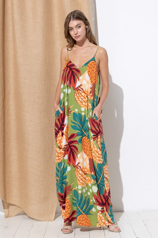 DY-A0441-Print Maxi Dress with Adjustable Straps