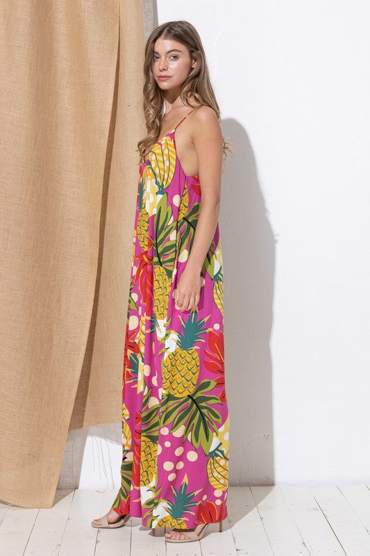 DY-A0441-Print Maxi Dress with Adjustable Straps