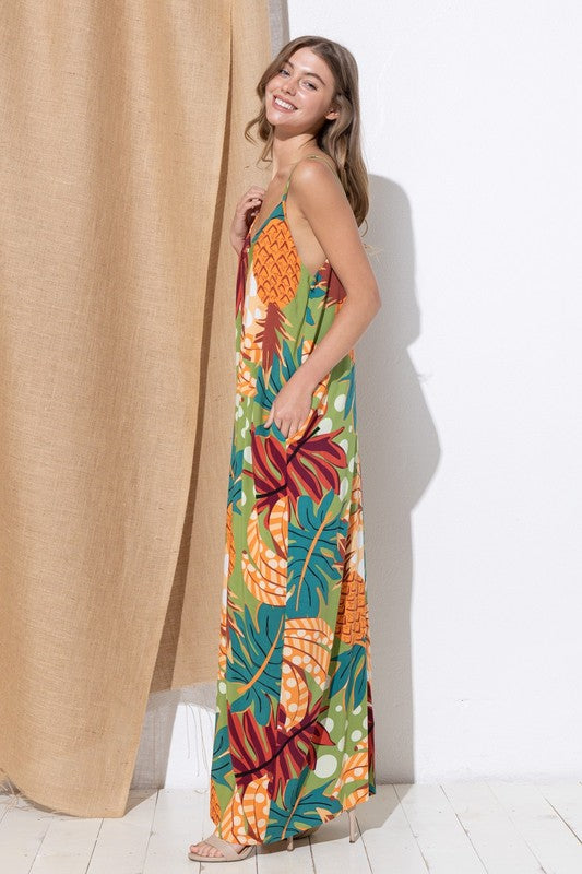 DY-A0441-Print Maxi Dress with Adjustable Straps