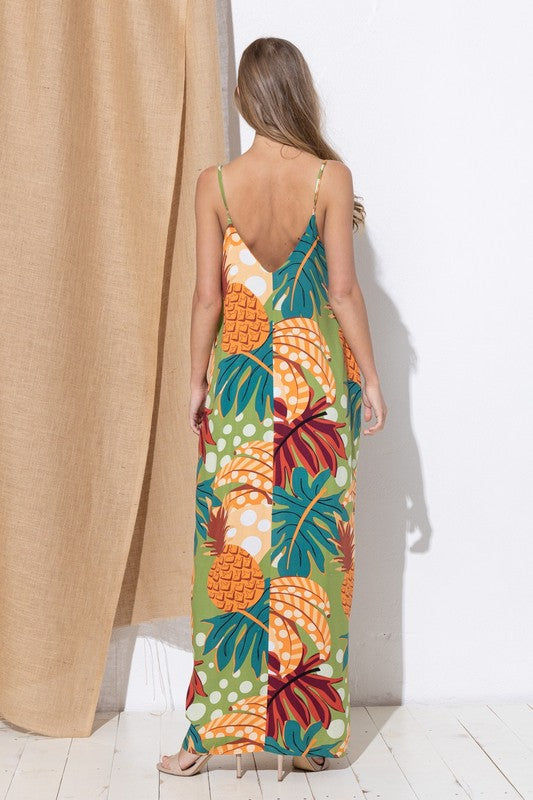 DY-A0441-Print Maxi Dress with Adjustable Straps