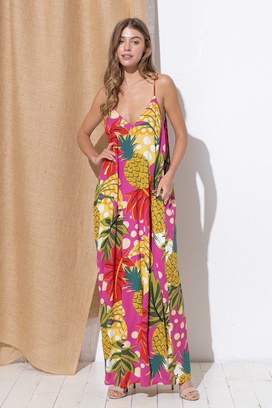 DY-A0441-Print Maxi Dress with Adjustable Straps