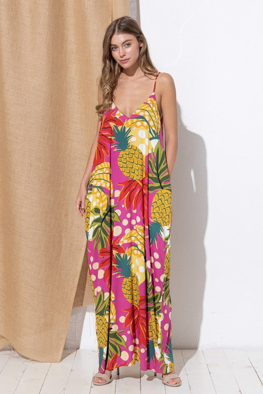 DY-A0441-Print Maxi Dress with Adjustable Straps