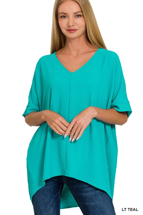 SI-24277 Woven Airflow V-Neck Dolman Short Sleeve Top