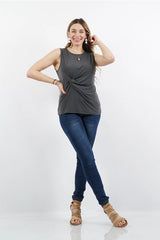 SI-15899 Plus Size Ity Knot-Front Sleeveless Top