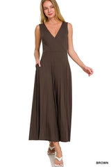 SI-25955 Luxe Rayon Surplice Neckline Sleeveless Jumpsuit