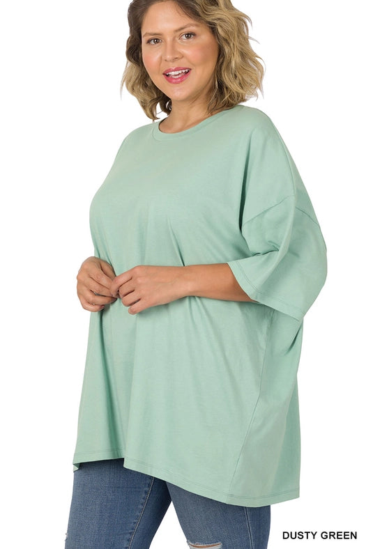 SI-21856 Plus Size Cotton Drop Shoulder Boyfriend Box Tee