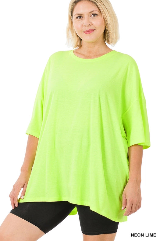 SI-21856 Plus Size Cotton Drop Shoulder Boyfriend Box Tee