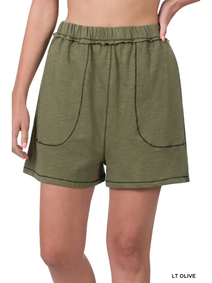 SI-22968 Contrast Stitch Shorts with Pockets