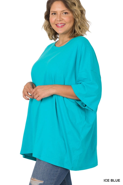 SI-21856 Plus Size Cotton Drop Shoulder Boyfriend Box Tee