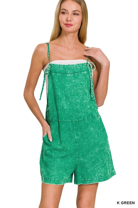 SI-25898 Washed Linen Knot Strap Rompers