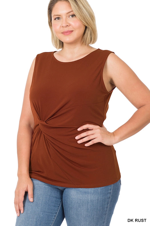 SI-15899 Plus Size Ity Knot-Front Sleeveless Top