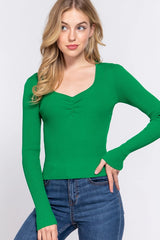 SI-21781 Fitted Shirring Sweatheart Neck Sweater