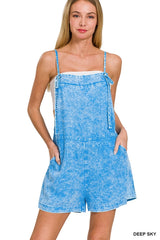 SI-25898 Washed Linen Knot Strap Rompers