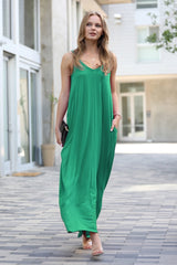 SI-25491 V-Neck Cami Maxi Dress with Side Pockets