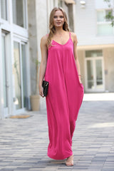 SI-25491 V-Neck Cami Maxi Dress with Side Pockets