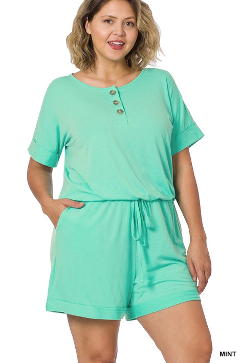 SI-22911 Plus Short Sleeve Romper with Pockets