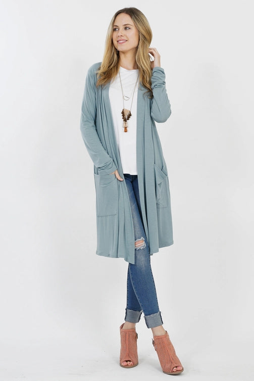 SI-23592 Long Sleeve Slouchy Pocket Open Cardigan