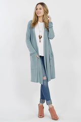 SI-23592 Long Sleeve Slouchy Pocket Open Cardigan