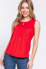 SI-24530 Fitted Sleeveless Lace Yoke Rib Knit Top