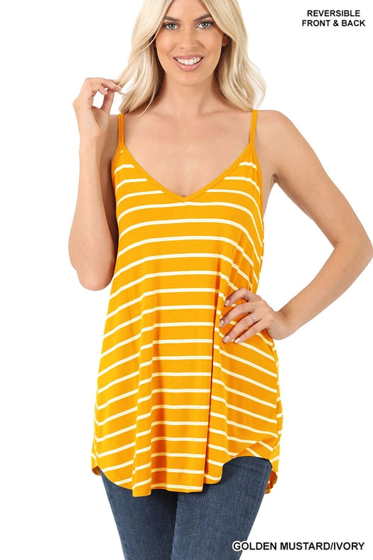 SI-15981 Spaghetti Strap Striped Curved Hem Cami