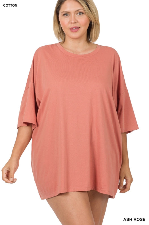 SI-21856 Plus Size Cotton Drop Shoulder Boyfriend Box Tee