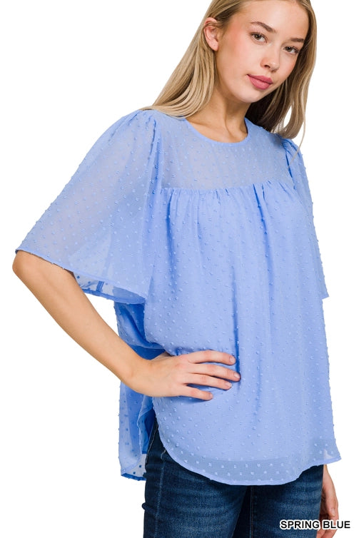 SI-25705 Swiss Dot Flutter Half Sleeve Top