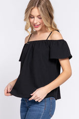 SI-24191 Slim Fit Cold Shoulder Woven Top