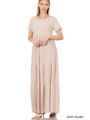 SI-22188 Short Sleeve Tiered Maxi Dress