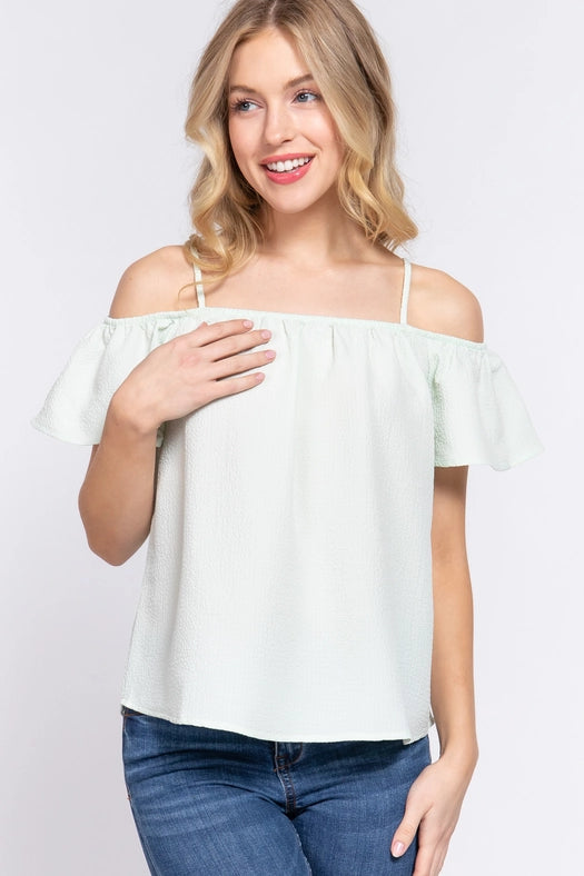 SI-24191 Slim Fit Cold Shoulder Woven Top