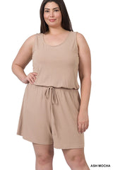 SI-19144 Plus Size Sleeveless Romper with Pockets