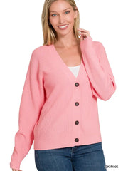 SI-23940 Drop Shoulder Button Front Viscose Sweater Cardigan