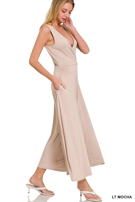 SI-25955 Luxe Rayon Surplice Neckline Sleeveless Jumpsuit