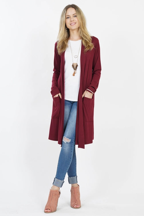 SI-23592 Long Sleeve Slouchy Pocket Open Cardigan