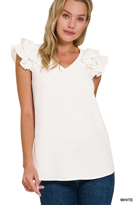 SI-25823 Woven Airflow Tiered Ruffle Sleeve Top