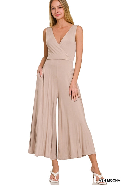 SI-25955 Luxe Rayon Surplice Neckline Sleeveless Jumpsuit