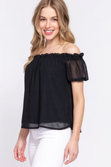 SI-24580 Slim Fit Off Shoulder Lantern Short Slv Blouse