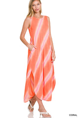 SI-23973 Diagonal Striped Print Sleeveless Maxi Dress with S