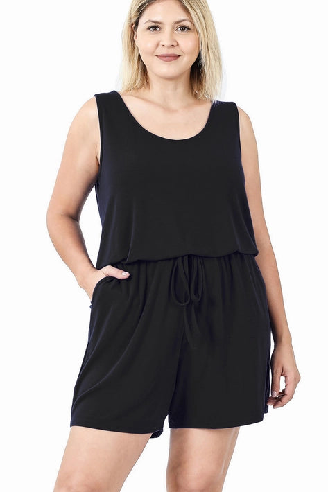 SI-19144 Plus Size Sleeveless Romper with Pockets