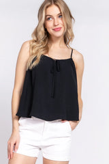 SI-24669 Slim Fit Front Ribbon Detail Washed Woven Cami