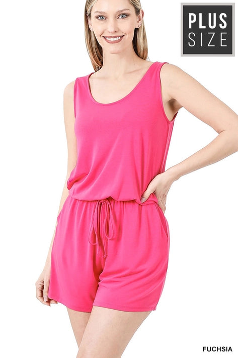 SI-19144 Plus Size Sleeveless Romper with Pockets